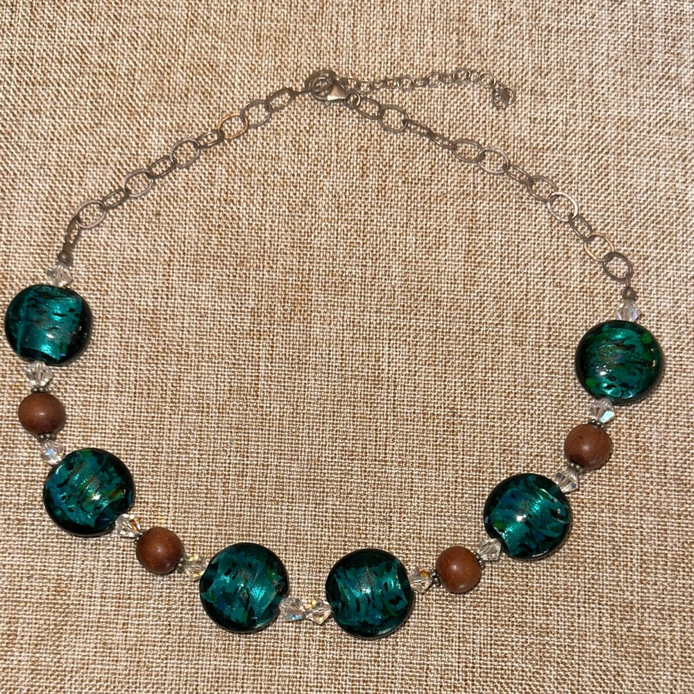 Elegant Teal and Brown Beaded Necklace